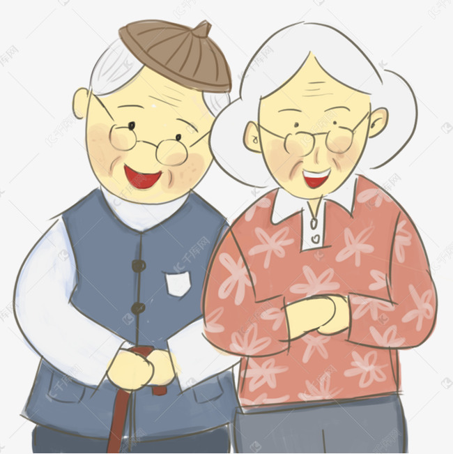 白头偕老的老夫妻免抠图