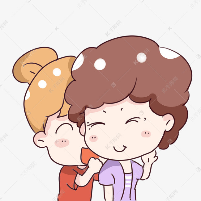 手绘卡通女儿给妈妈捶背