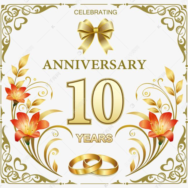 矢量金色优雅结婚十周年贺卡设计