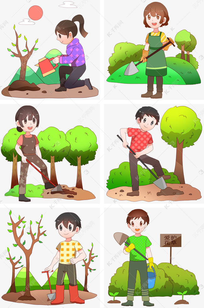 手绘植树节合集插画