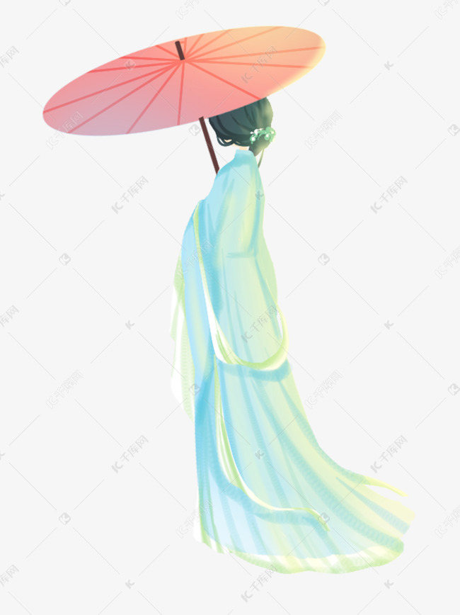 手绘古代打伞的美女中国风免扣素
