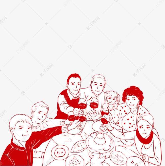 卡通手绘一家人吃年夜饭