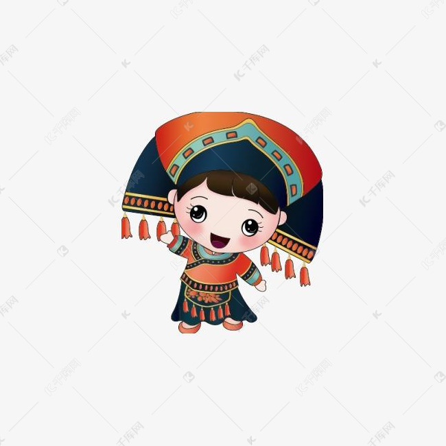 卡通彝族服饰头饰女生形象设计插画免抠