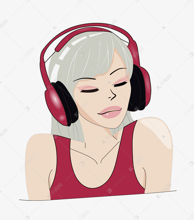 带耳机听音乐的美女