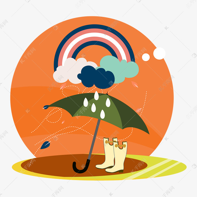卡通手绘下雨雨季场景插画