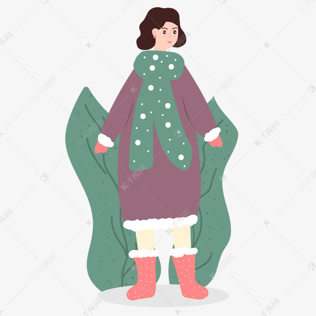 卡通插画风冬装女孩
