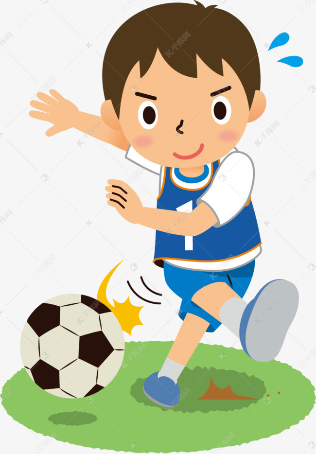 可爱的小男孩踢足球
