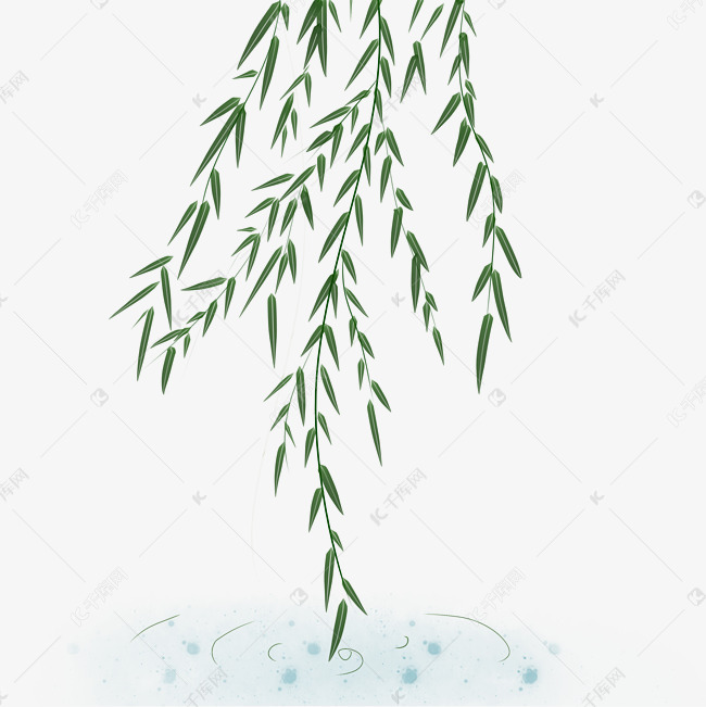 柳树飘春雨清明手绘插画