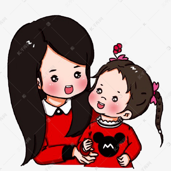 母亲节母女可爱红色