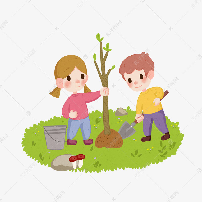 植树节种树的小孩
