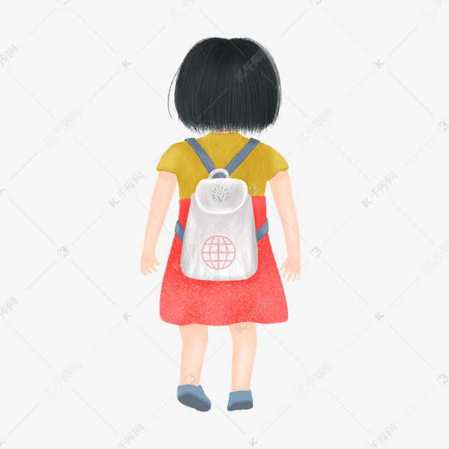 开学了小女孩背书包上学