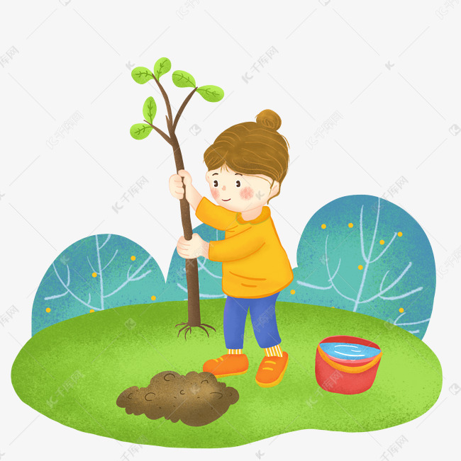 植树节种树的小女孩