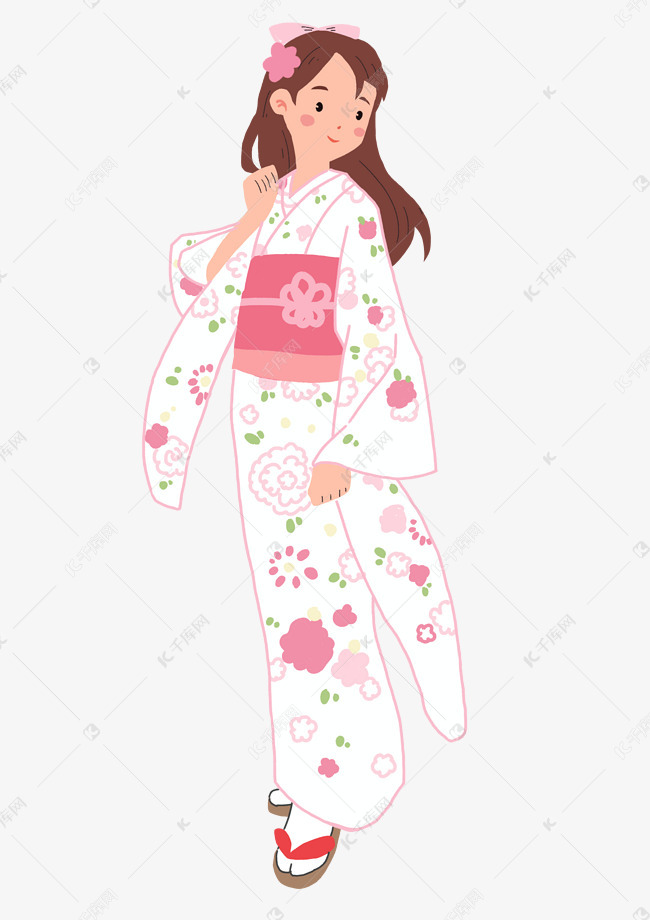 日本樱花白色和服女孩