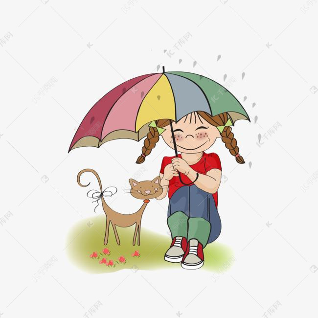 卡通可爱插图下雨天撑伞的小女孩素材图片免费我你受女生图片