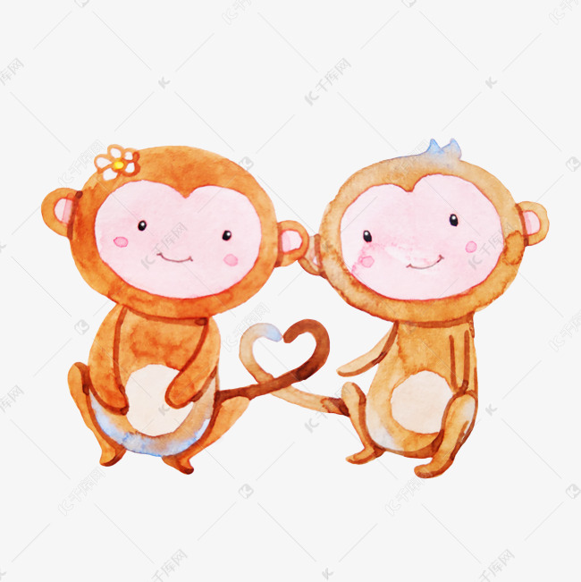 手绘情侣猴子插画