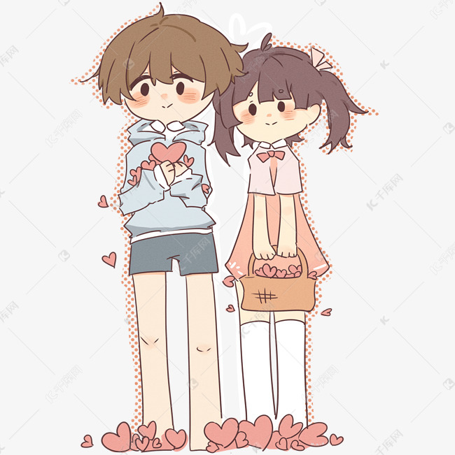 情人节卡通情侣卡通男孩卡通女孩手绘矢量图