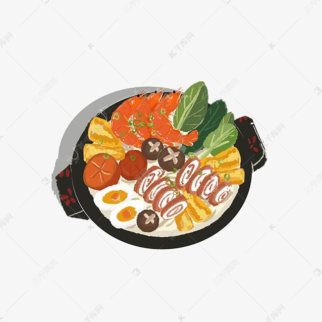 手绘卡通碗里的主食免扣元素