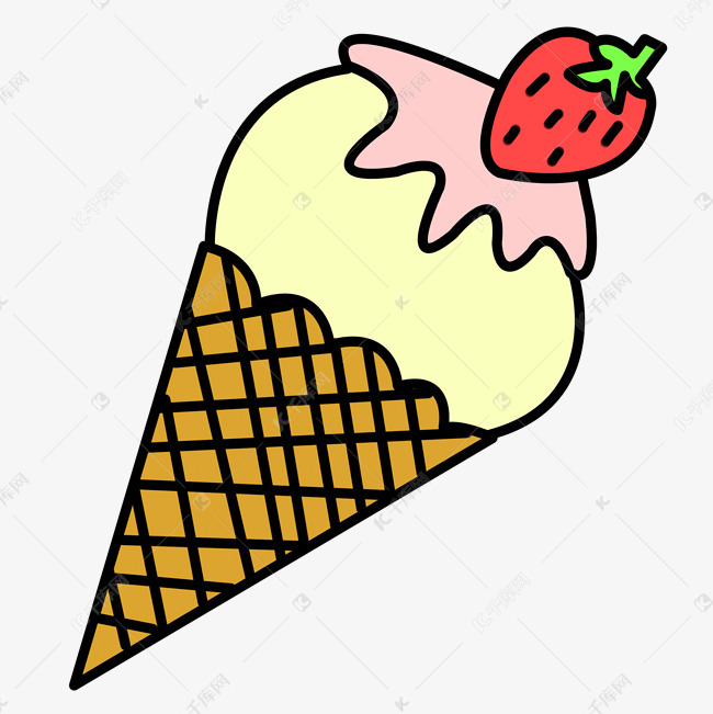 草莓冰淇淋冷饮卡通手绘
