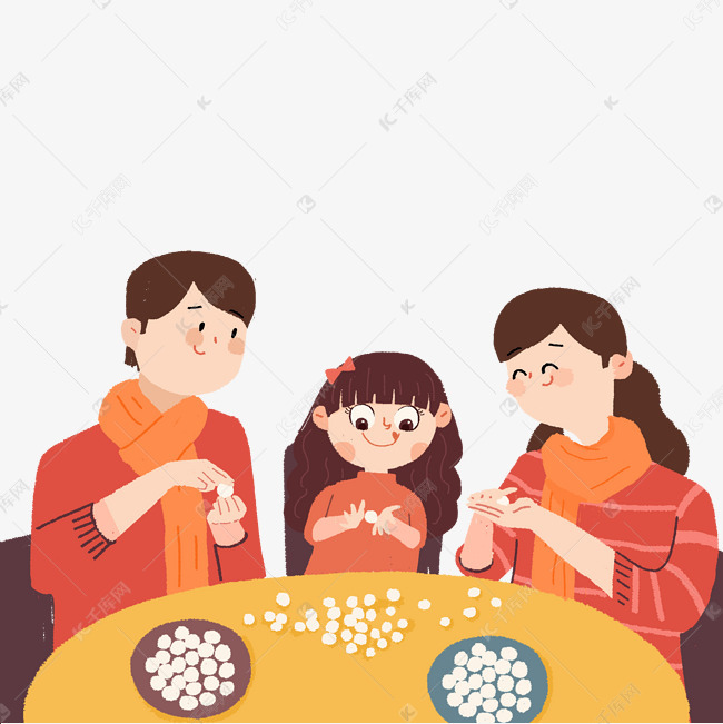 一家人包汤圆卡通手绘png素材