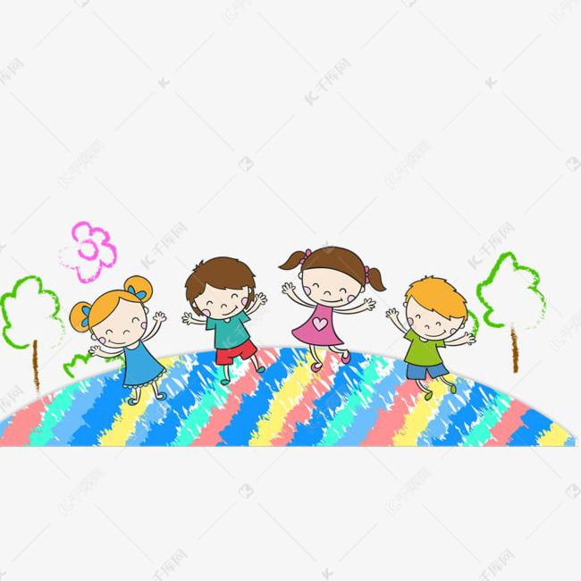 快乐童年卡通插画的素材免抠回忆玩耍童年快乐人物绿色植物