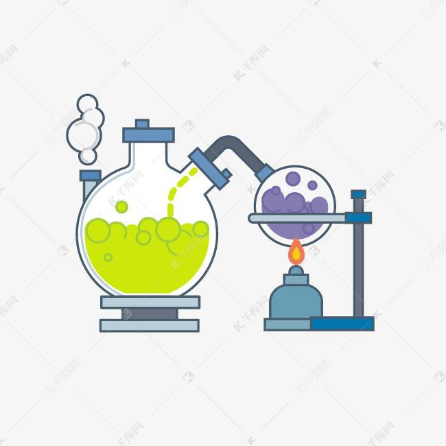 手绘卡通化学反应过程的素材免抠实验化学科学实验过程化学实验酒精灯