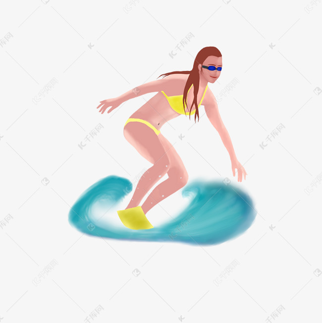 暑期度假写实人物在海上冲浪的女孩素材图片免费下载-千库网