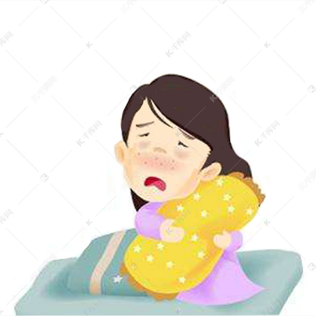 传染性感冒冒卧床漫画的素材免抠小女孩生病感冒传染病流感卧床