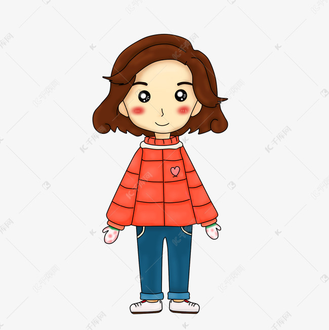 短发小女孩棉袄冬季卡通形象手绘