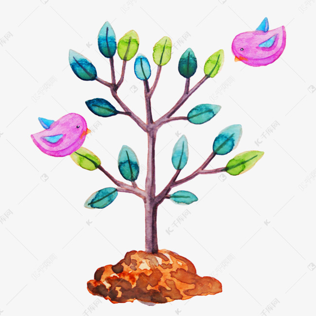 植树节绿色的树木和小鸟