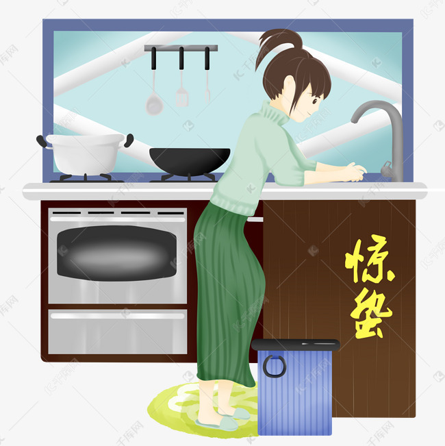 惊蛰节气洗碗插画