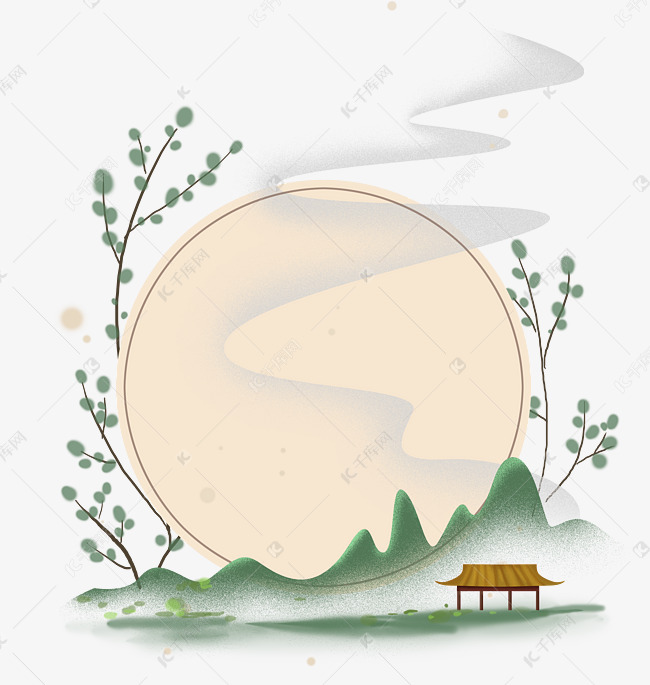 中国风古风淡彩亭子边框