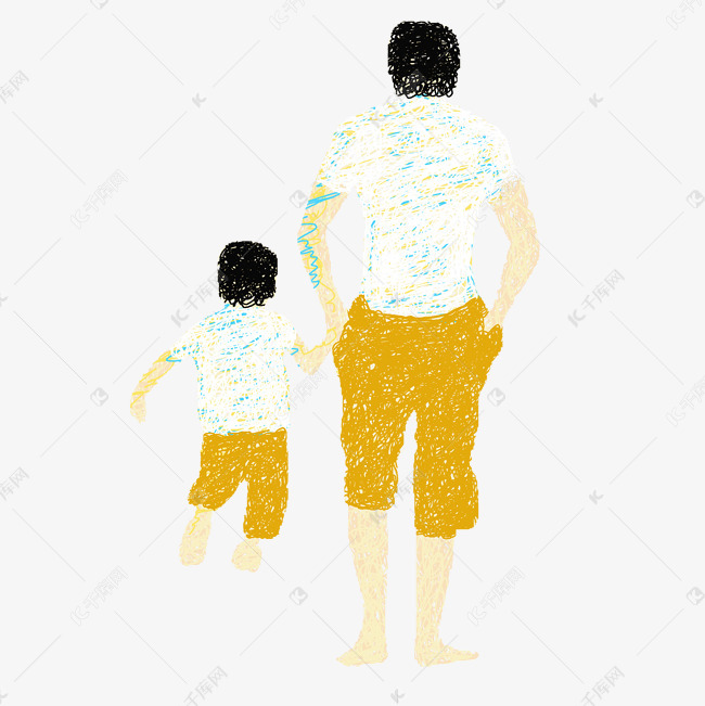 穿着亲子装的父子俩背影免抠图