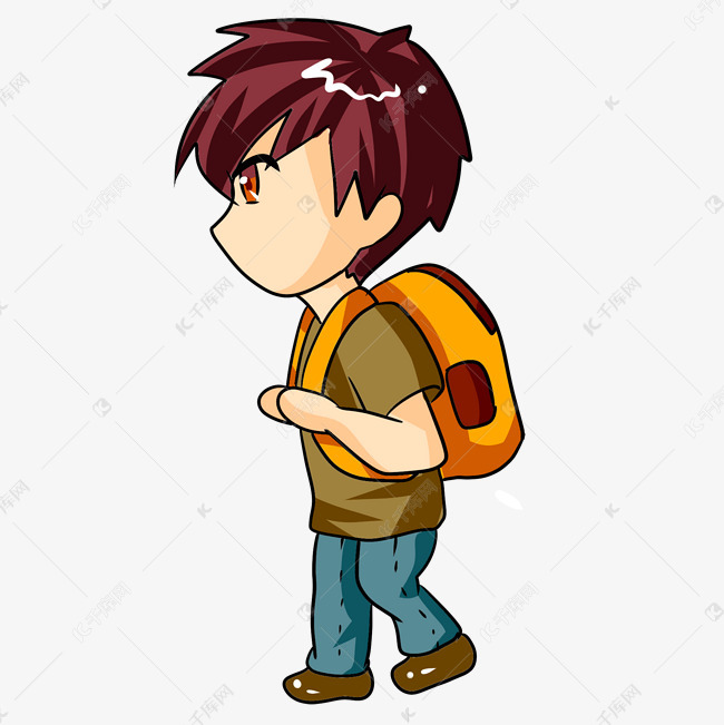 彩色手绘背书包的男孩元素