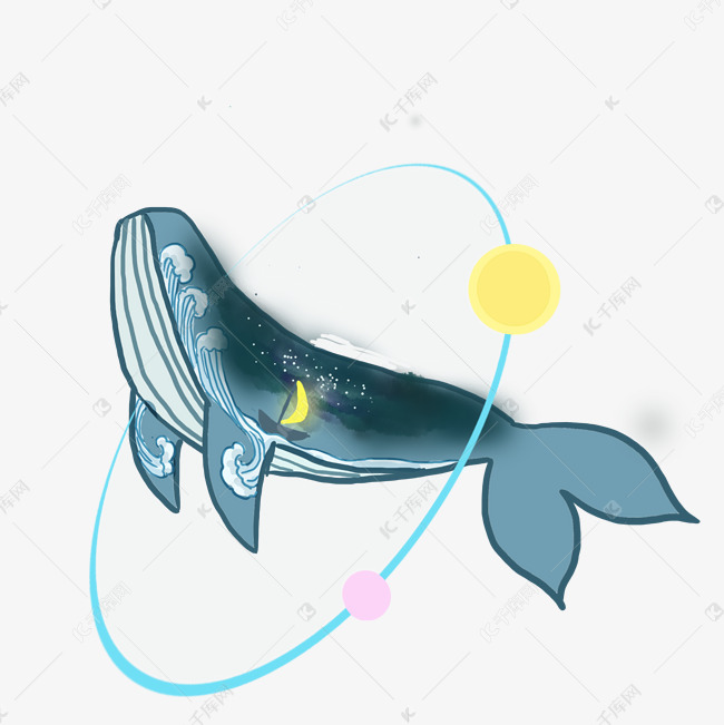 梦幻世界卡通手绘鲸鱼矢量图