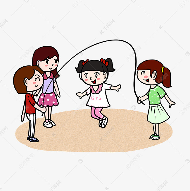 卡通儿童小女孩玩耍跳绳png透