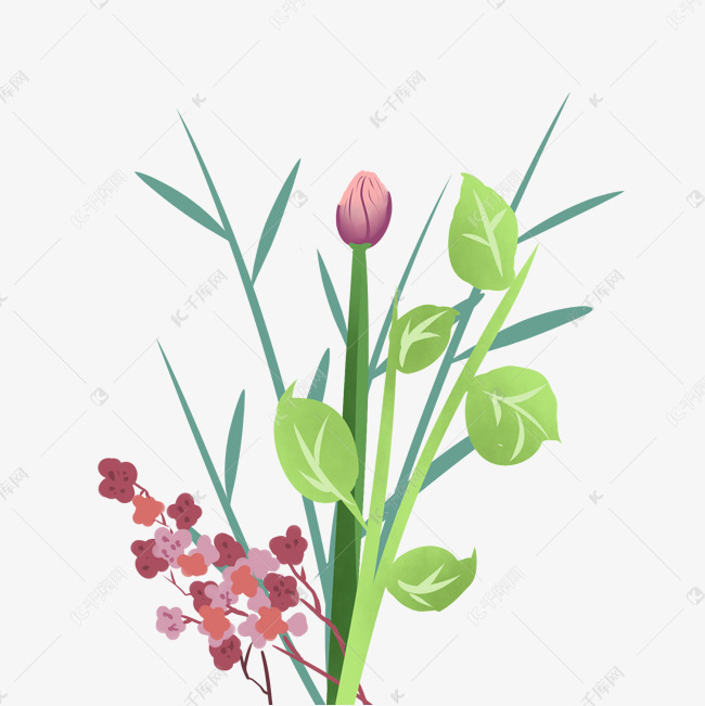 春天花开树木花草手绘装饰图案