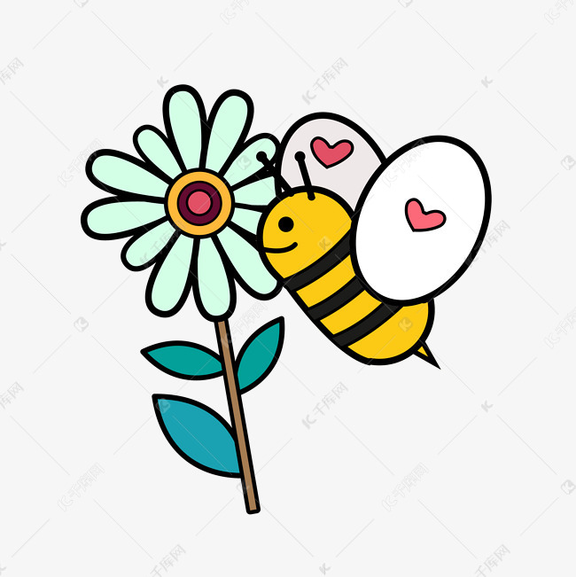 卡通风格可爱蜜蜂花朵采蜜