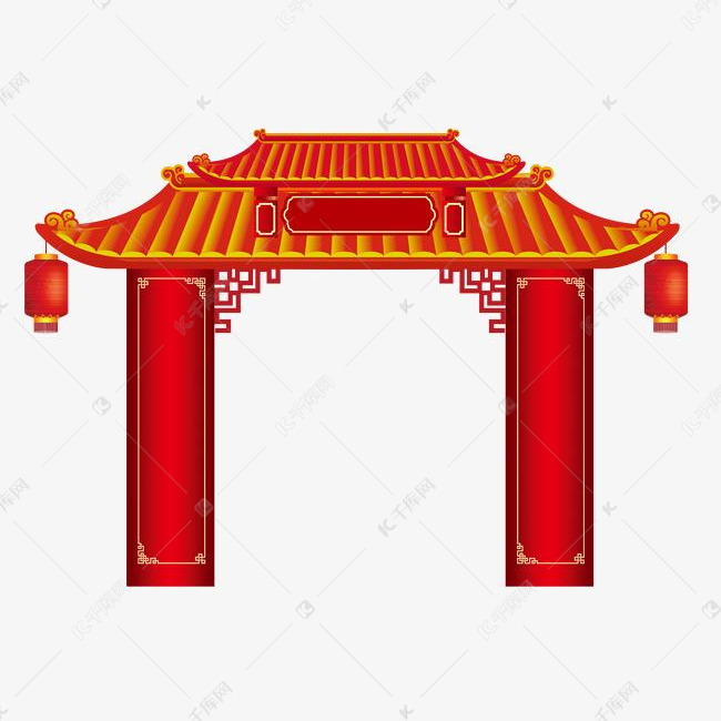 中国风红门头插画