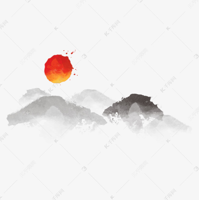 中国传统水墨画与太阳素材图片免费下载-千库网