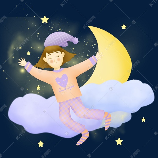 世界睡眠日睡觉的小女孩月亮温馨插画