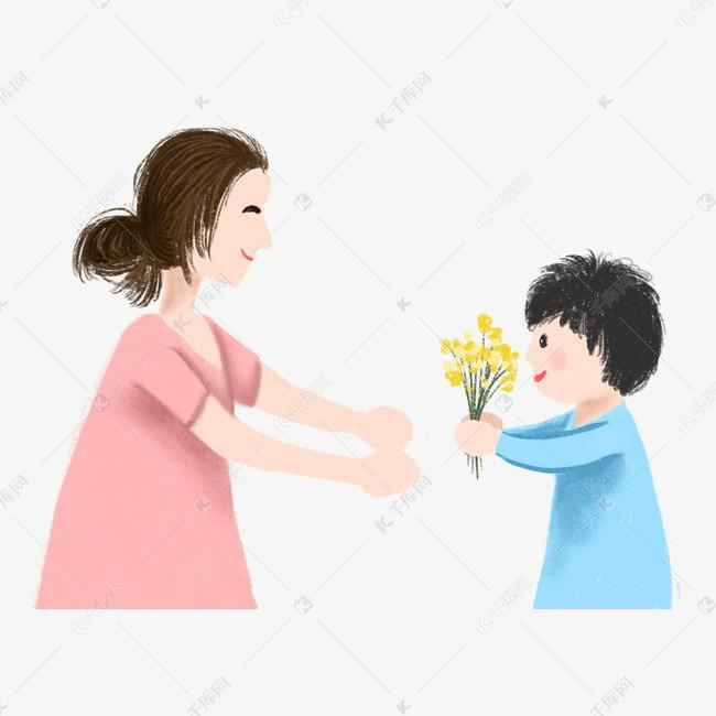 卡通儿子给妈妈送花