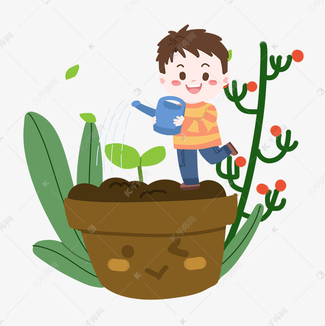 植树节卡通男孩浇水png素材