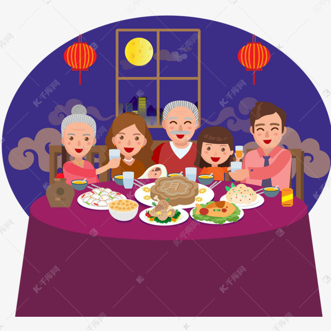 卡通中秋团圆插画素材图片免费下载_高清psd_千库网