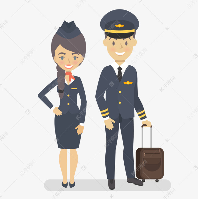 卡通空姐机长乘务员矢量图