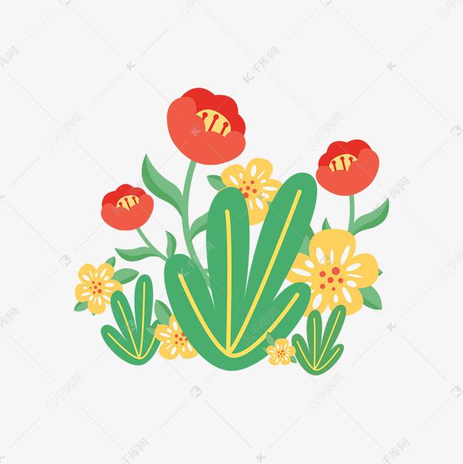 初夏矢量小清新花朵卡通夏季花草插画素材图片免费-千