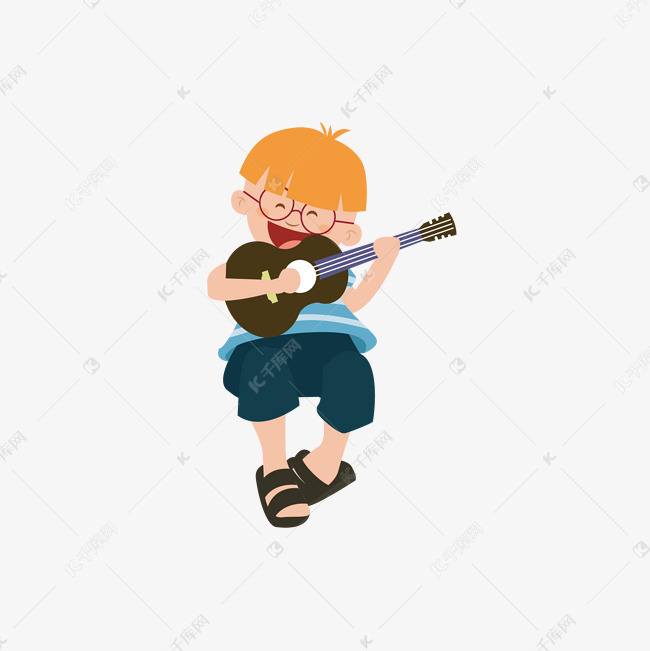 卡通可爱风格的弹吉他小男孩