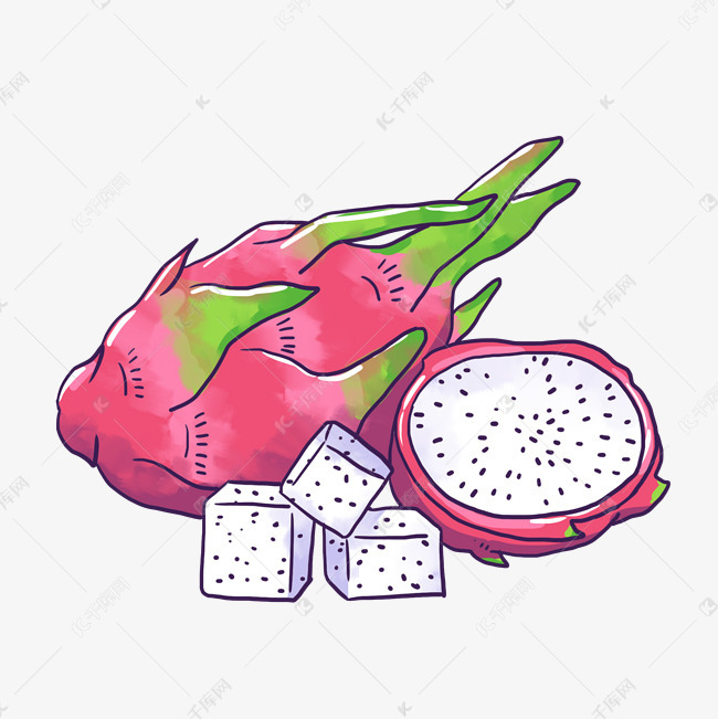 切开的火龙果png免抠素材