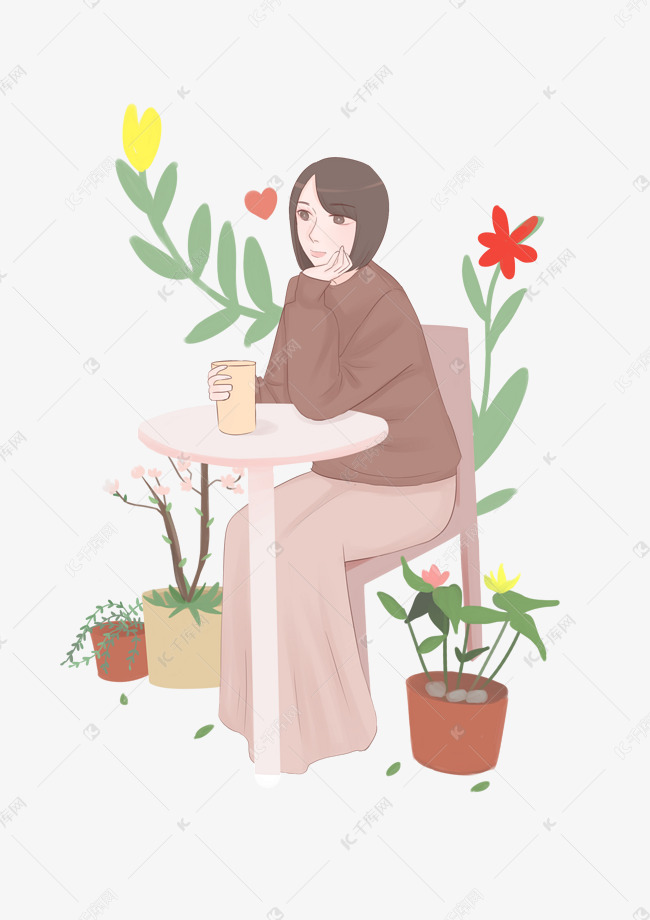 喝茶的女孩素材图片免费下载-千库网