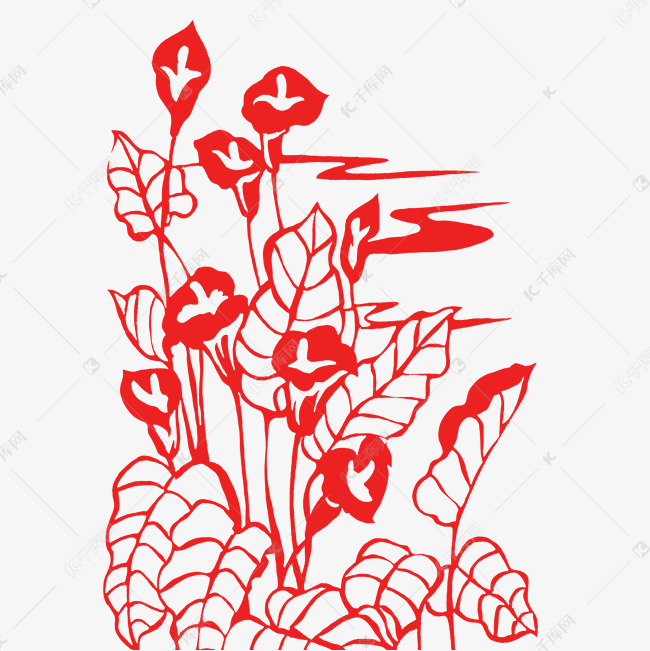 红色剪纸风花卉免扣素材图片免费下载-千库网