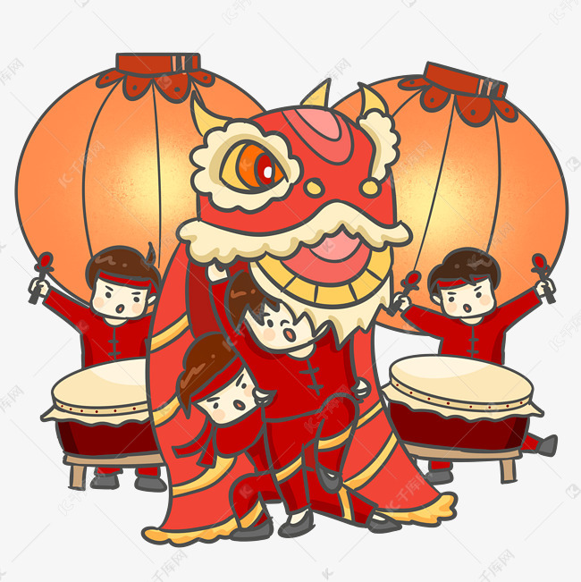 元宵节舞狮表演手绘png